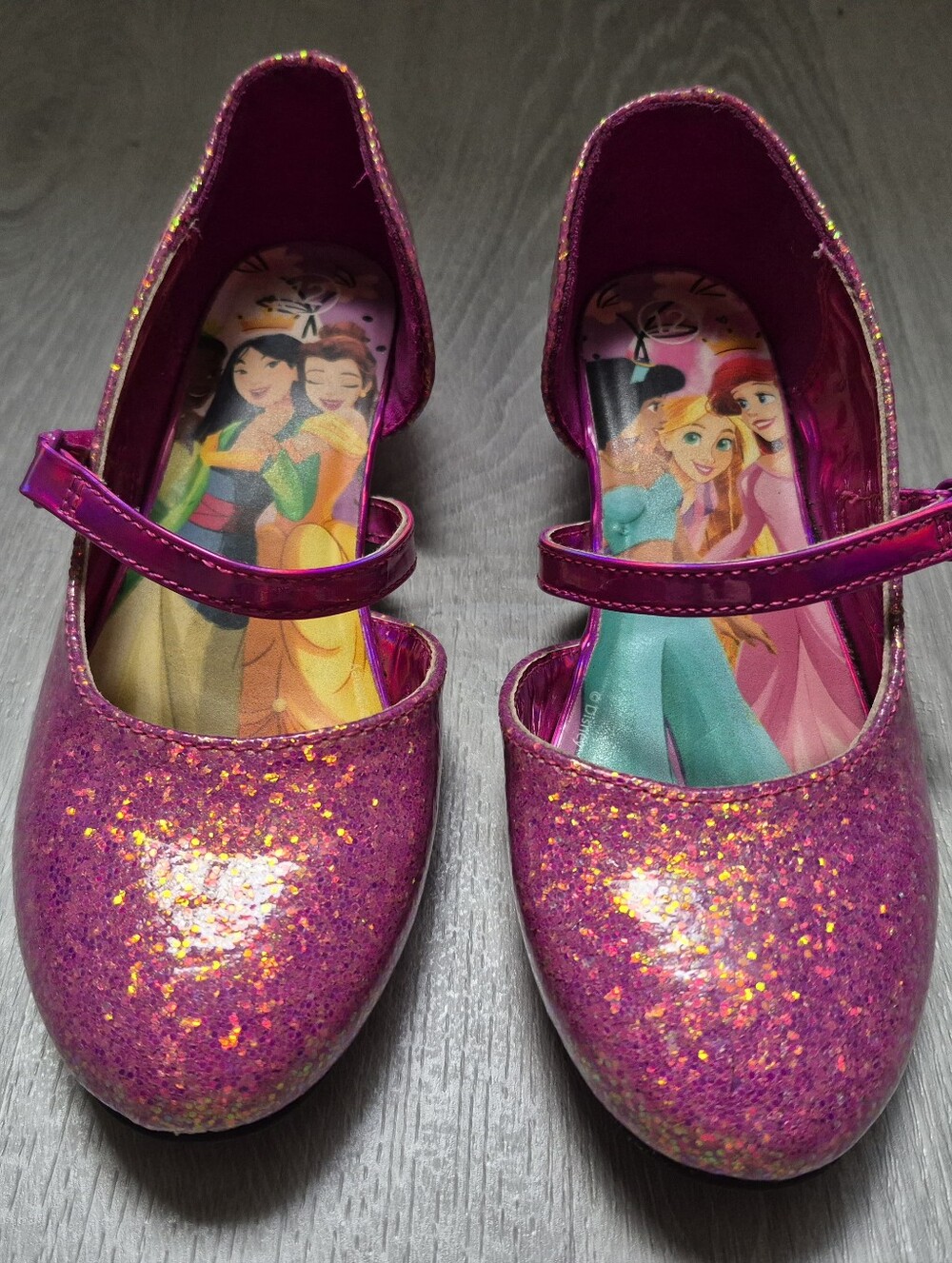 Disney Princess Glitter Shimmery Pink High Heel Shoes Girls Sz 12